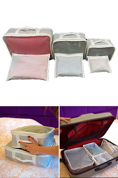 Helen's Home Suitcase Organizer Set of 6 Suitcase Travel Organizer Bag - Striped