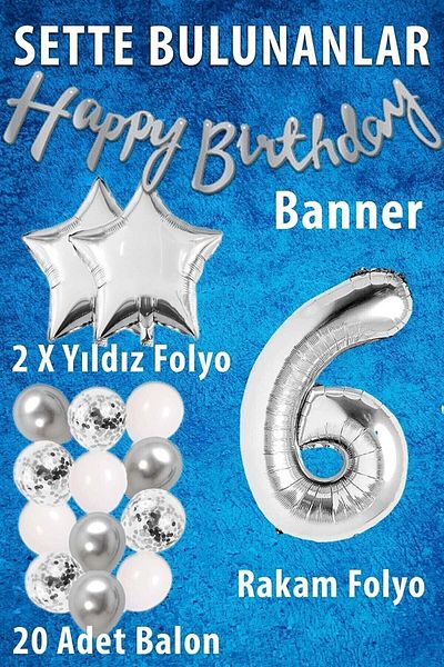 Bkmc Silver Concept Birthday Celebration Set White Silver Confetti Balloon Number Star Foil And Banner
