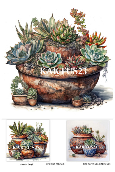 LİNEART Kkts23 Model Cactus Patterned Brass Decopage - 30X42