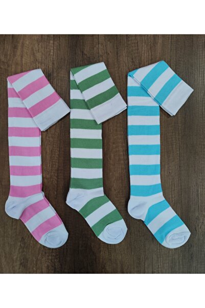 erceys Γυναικείες 3 ζευγάρια κομψές βαμβακερές κάλτσες πάνω από το γόνατο