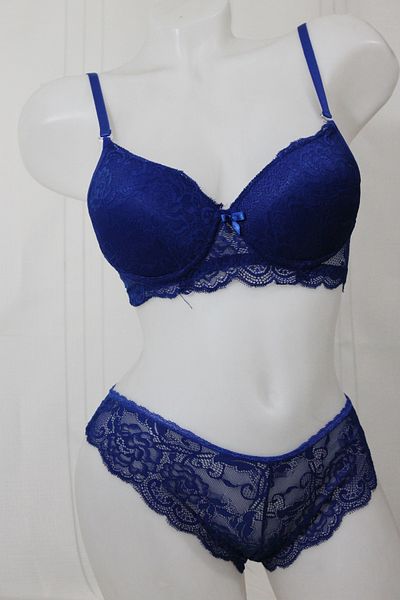 LOVE Navy Blue Half Filled Bra Set with Lace Detail