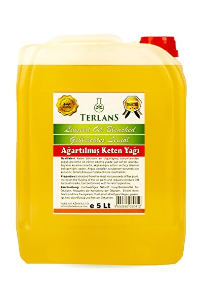 Terlans Ağartılmış Keten Yağı Resim Yağı Ahşap Koruyucu 5 Litre Linseed Oil Bleached