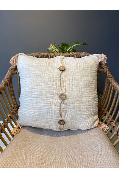 YASEMİNİNEVİ Muslin Ivory (HAM) Throw Pillow Cover (TWO PIECES)