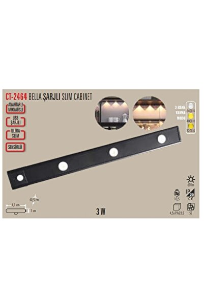 zey teknoloji cata 3 watt bella ŞARJLI slım tezgah altı lamba 3 renk