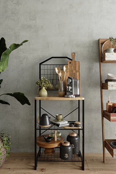 TOPRAK E-TİCARET Mutfak Bango Kahve Köşesi Çok Amaçlı Dekoratif Raf Bar Bango Çam Masa