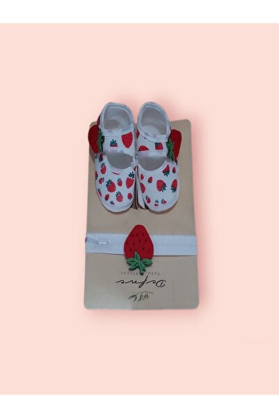 Defne Kız Bebek Meyveli Fiyonklu Patik Ve Bandana Takım
