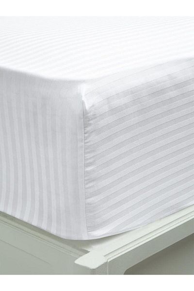 VESSİNOHOME Cotton Satin Fitted Sheet Set Striped Single Double White/Colored Hotel Type Luxury Padded