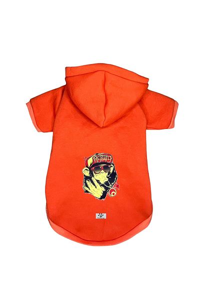 PetiliDünya Monkey Hiphop Fleece Sweatshirt - Hooded, Dog and Cat Patterned Outfit and Dress