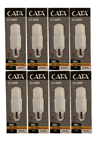 Cata CT-4091 8W 3200K (Günışığı) E27 Duylu Led Ampul (8 Adet)
