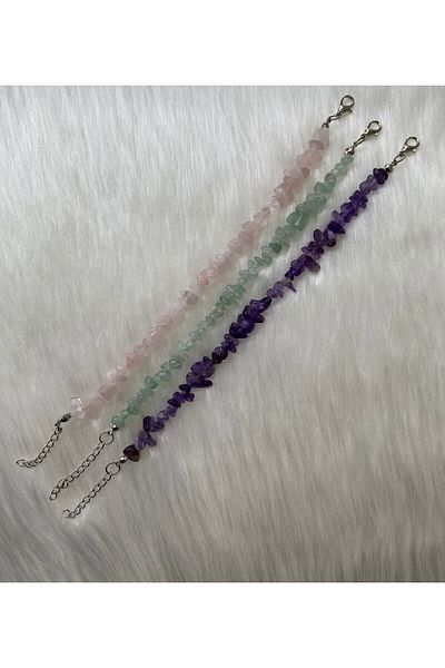 grs oyuncak Broken Natural Stone 3-Piece Bracelet Aventurine-Amethyst-Pink Quartz
