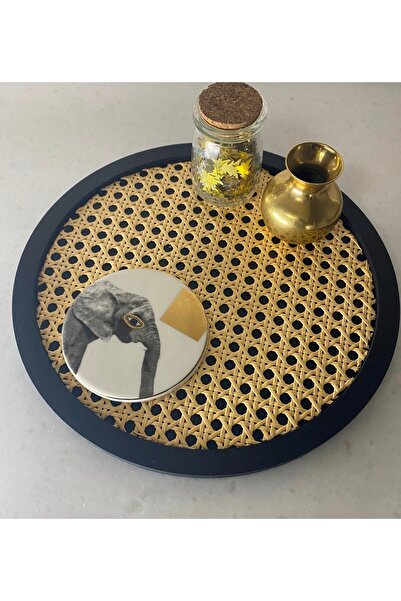 WOODMAR HOME Hazeran Yuvarlak Tepsi, Hazeran Sunumluk, Rattan Tepsi