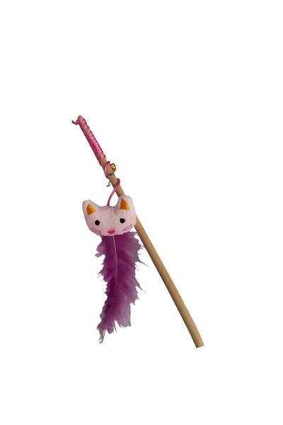 Be Cat Cat Fishing Rod Plush Pink Toy with Bells and Feathers