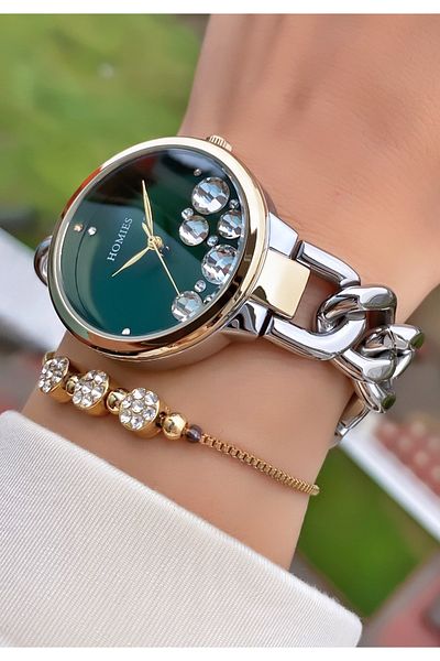 Homies Yellow Silver Colored Waterproof Women's Wristwatch and Bracelet Gift