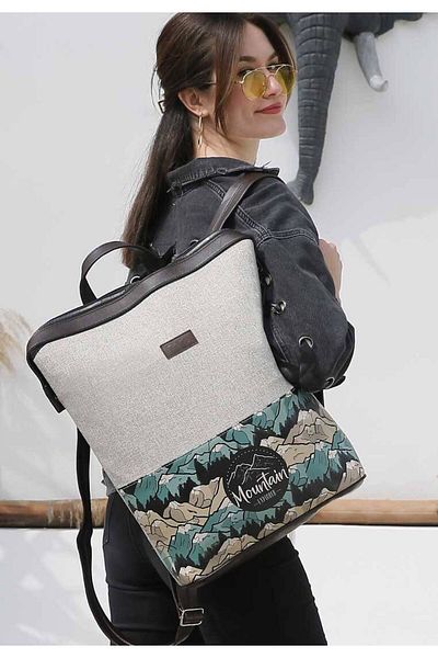 Dogo Unisex Vegan Δερμάτινο Γκρι Casual Backpack - Mountain Explorer Design