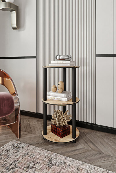 messer Dekoratif MASİVO KİTAPLIK 3 Katlı 34 çap YUVARLAK Çok Amaçlı Raf