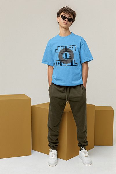 ADA BEBEK ÇOCUK Tricou supradimensionat pentru bărbați - imprimeu Just Be Cool, 100% bumbac, gât crew