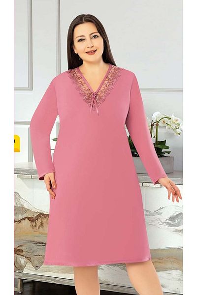Ladytime Large Size Lace Collar Long Sleeve Women's Nightgown (Large Nightgown) 1610