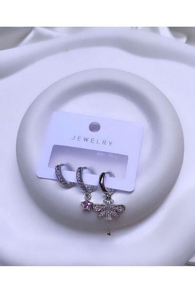Accessories مجموعة من 3 أقراط فضية اللون من الزركون