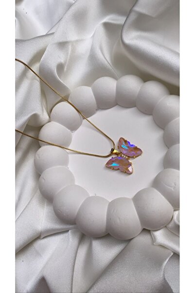 Accessories Hologramlı Çelik Gold Renk Kelebek Kolye