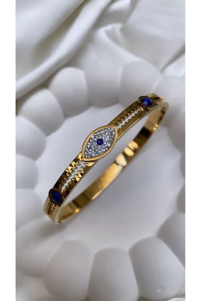 Accessories Çelik Gold Renk Göz Detaylı Kelepçe Bileklik