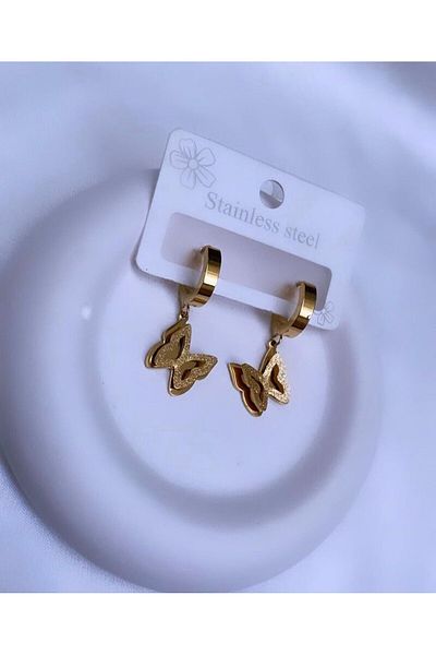 Accessories أقراط من الفولاذ باللون الذهبي على شكل فراشة
