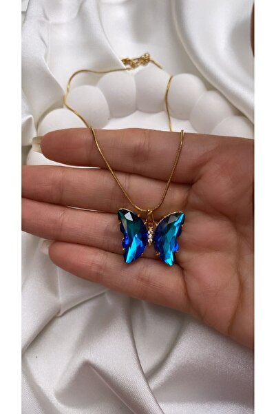 Accessories Hologramlı Çelik Gold Renk Kelebek Kolye