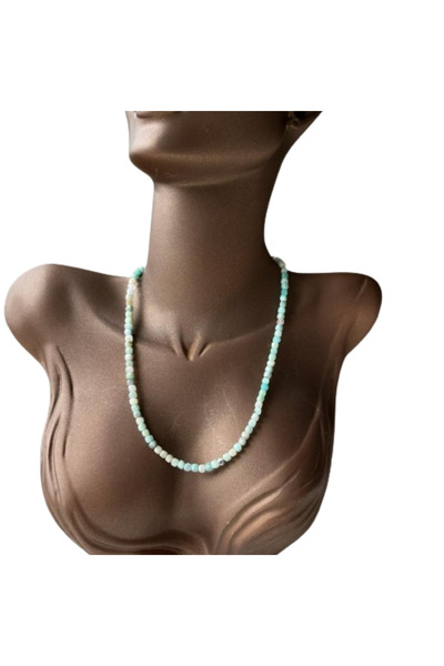 Gepstone Amazonite Cube Cut Natural Stone Necklace 43 cm