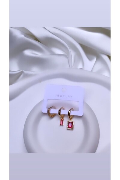 Accessories 3lü Set Zirkon Baget Gümüş Renk Küpe