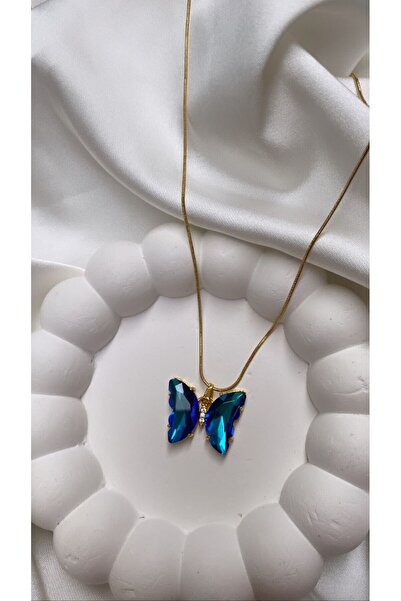 Accessories Hologramlı Çelik Gold Renk Kelebek Kolye