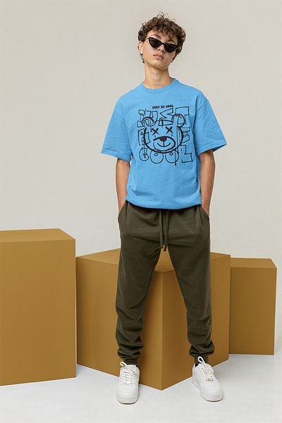 ADA BEBEK ÇOCUK Μαύρο Cool Bear εμπριμέ 100% βαμβακερό ανδρικό μπλουζάκι με λαιμόκοψη