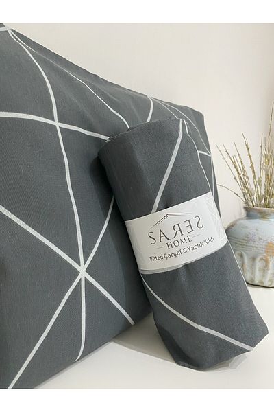 Sares Home Geometric Pattern Smoked Baklava Single Elastic Sheet Set