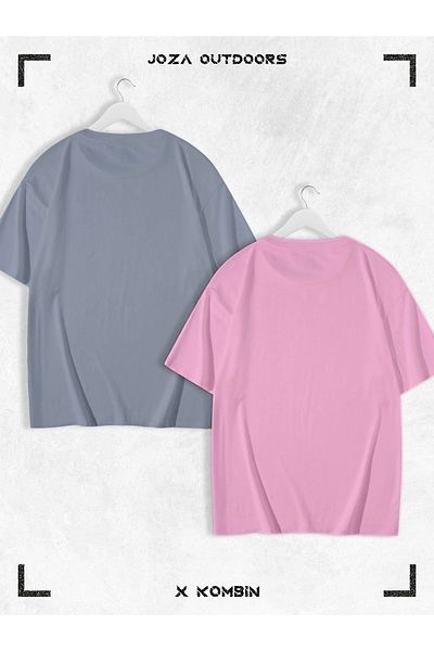 Joza Outdoors Γυναικεία Ανδρικά Unisex Lover Couple Συνδυασμός Βαμβακερό Oversize Πολύχρωμο καλοκαιρινό μπλουζάκι χωρίς στάμπα Σετ 2 τεμαχίων