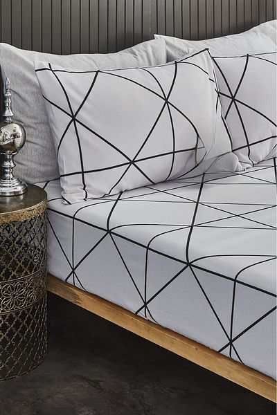Sares Home Geometric Pattern White Diamond Single Elastic Sheet Set