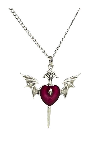 Mood Agenda Punk Gothic Bat Winged Skull Heart Antique Silver Plated Lover Necklace