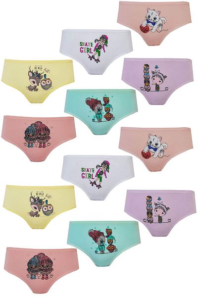 HB TREND Set de 6 chiloți de bikini din bumbac pieptănați pentru fete