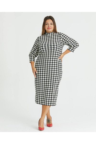 Butik Nilyam Rochie de damă, cu gât țesut, mărime mare, lungime midi, cu jumătate de mânecă, 22011 negru