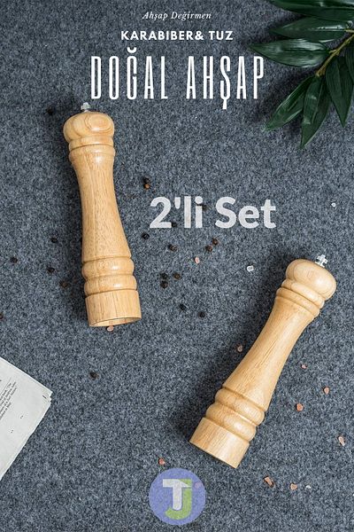 Technojet 2Pcs Natural Wooden Black Pepper Salt Coffee Spice Grinder Wooden Mill Salt Shaker Pepper Shakers