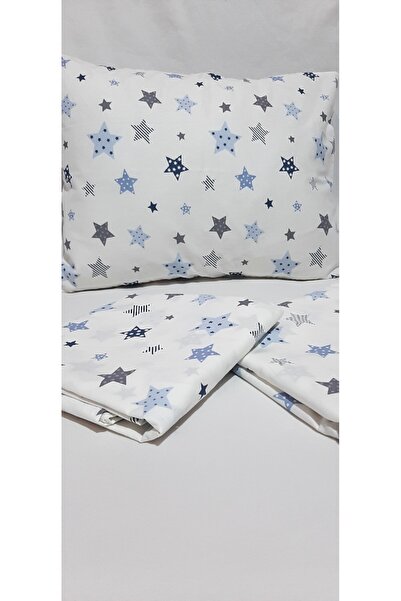 Park Beşik Mavi Yıldız Bebek Nevresim Takımı 80x120cm % 100 Pamuklu