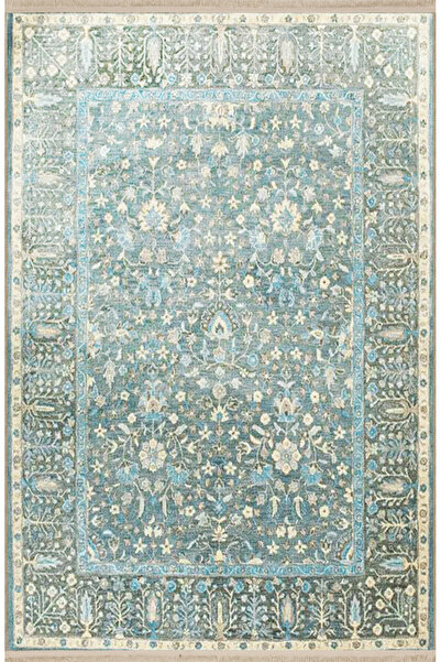 Rugs Modern Halı Mavi Temalı Geleneksel Motif Etnik Çiçek Desenli Saçaklı Vin...
