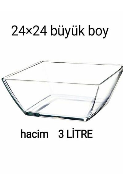 DİBA AVM Large Size Glass Salad Bowl Salad Serving Mixing Bowl 24 Cm X24 Cm.1 Piece