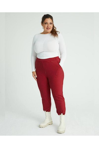 Butik Nilyam Women's Large Size Elastic Waist Lycra Crepe Fabric Trousers 22016 Claret Red