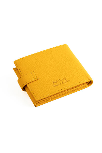 Verka Hakiki Deri Fermuarlı Para Bölmeli Lüks Unisex Cüzdan Sarı