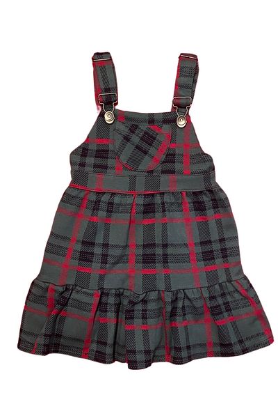 Casiope GIRL'S WINTER PLAID PATTERNED STRAP THICK FABRIC RUFFLE DRESS GREEN