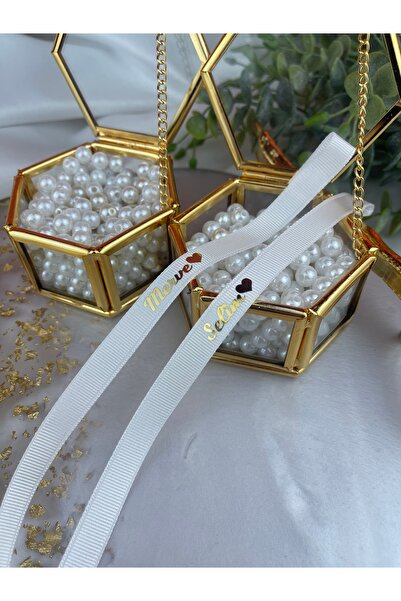 Rima Tasarım Söz ve Nişan Kurdelesi Beyaz Gold Yazılı Grogen