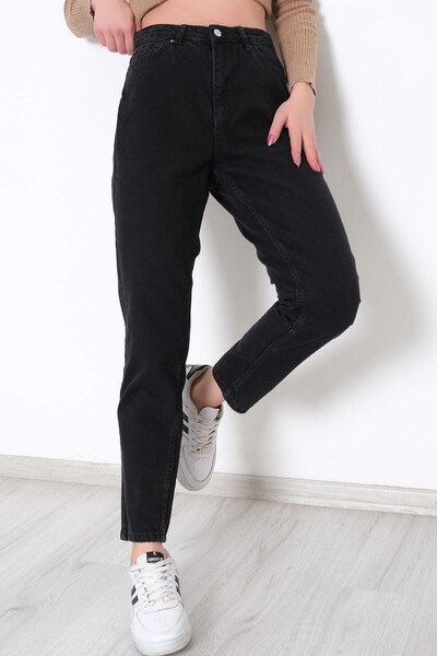 LİMABEL Kadın Yüksek Bel Siyah Mom Jeans Esnek Kot Pantolon