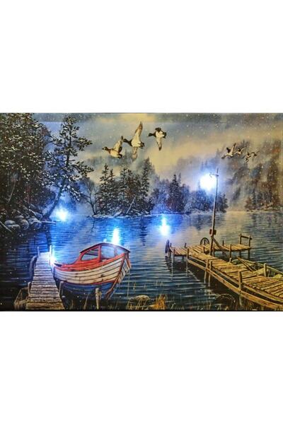 Haki Alışveriş Dünyası Kanvas Tablo Liman Tekne 65x45 Dekoratif Ledli Işıklı ...