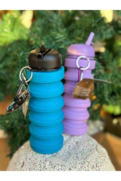 QUEEN AKSESUAR Imported Luxury Folding Collapsible Accordion Flask Drinking Bottle Water Bottle with Strap Sportsman Blue