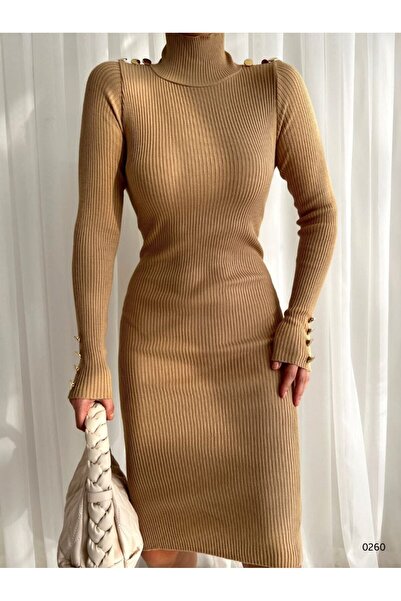 dükkan10butika Tunica de tricotaje de dama de culoare bej - maneca lunga si gat, marimea 36