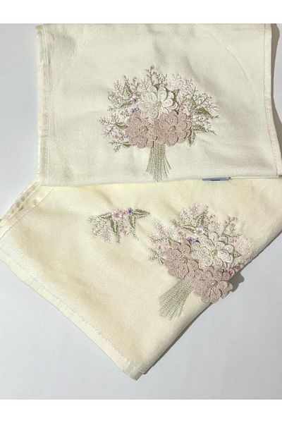 ÜNSAL Hazan Rose 3D Embroidered Mother and Daughter Dowry Towel