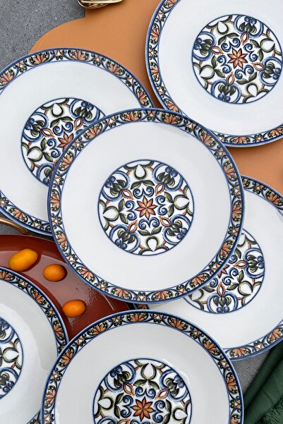 porselenden Verde 6 kişilik 19 cm Özel Tasarım Porselen Pasta Takımı Kahvaltılık Sunum Tabağı